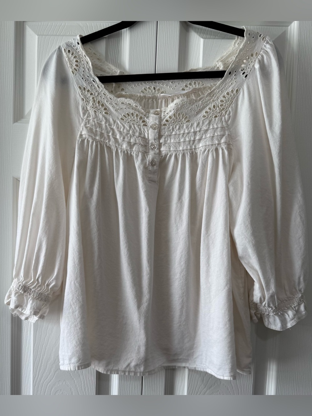 LC Lauren Conrad White/Cream Eyelet Embroidered Peasant Blouse XL Boho Festival